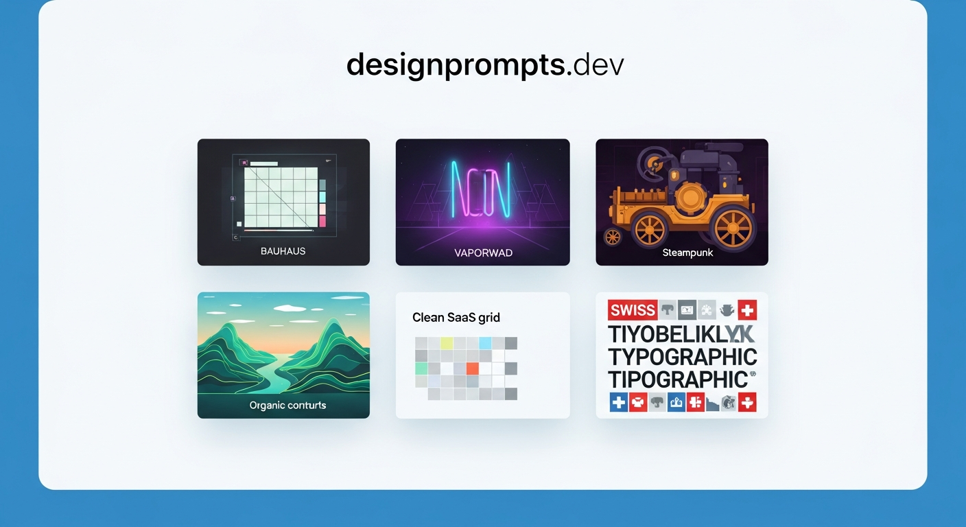 designprompts.dev — 30+ Curated AI Design Styles with One-Click Prompts for Frontend Engineers