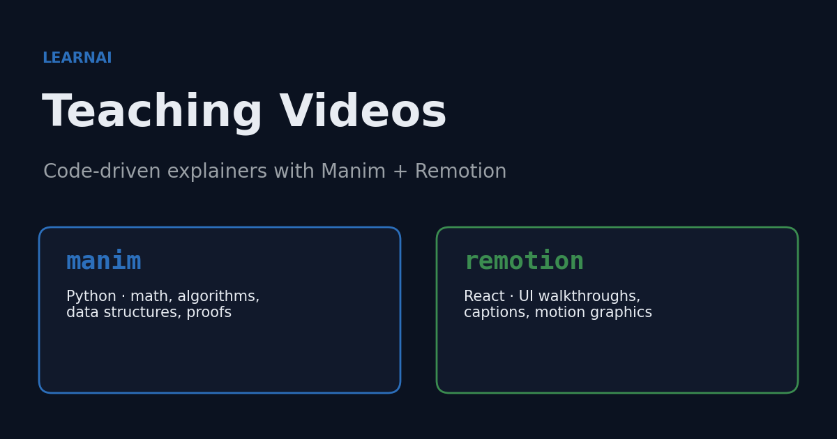 Teaching Videos with Manim + Remotion — Two Engines for Code-Driven Explainers