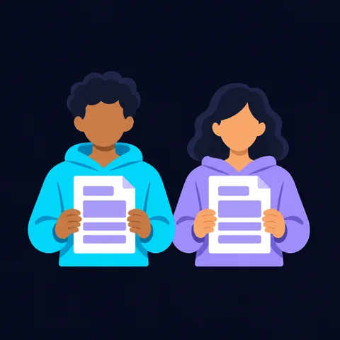 AI-generated illustration: two students holding the same assignment sheet.